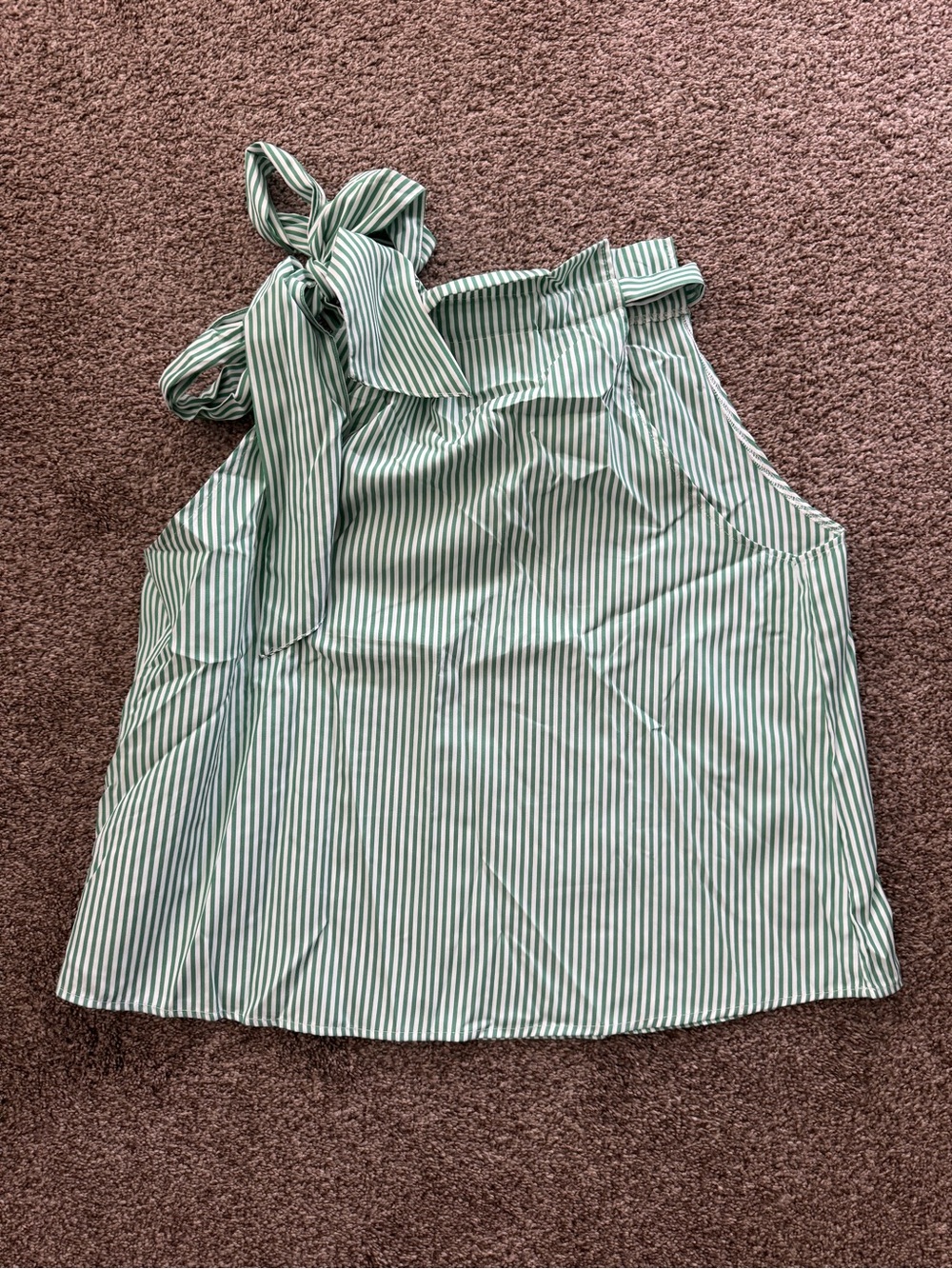 Green Striped Tank Shoulder Tie Women's Top